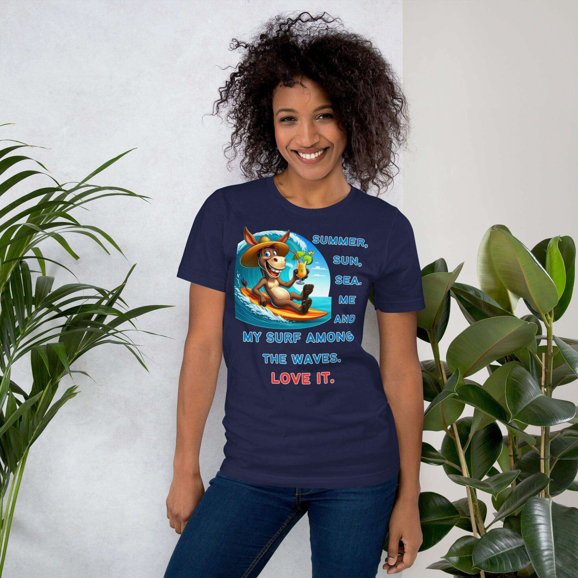 Unisex Summer Donkey T-Shirt – 'Summer, Sun, Sea, and Surf' Fun Beach Design