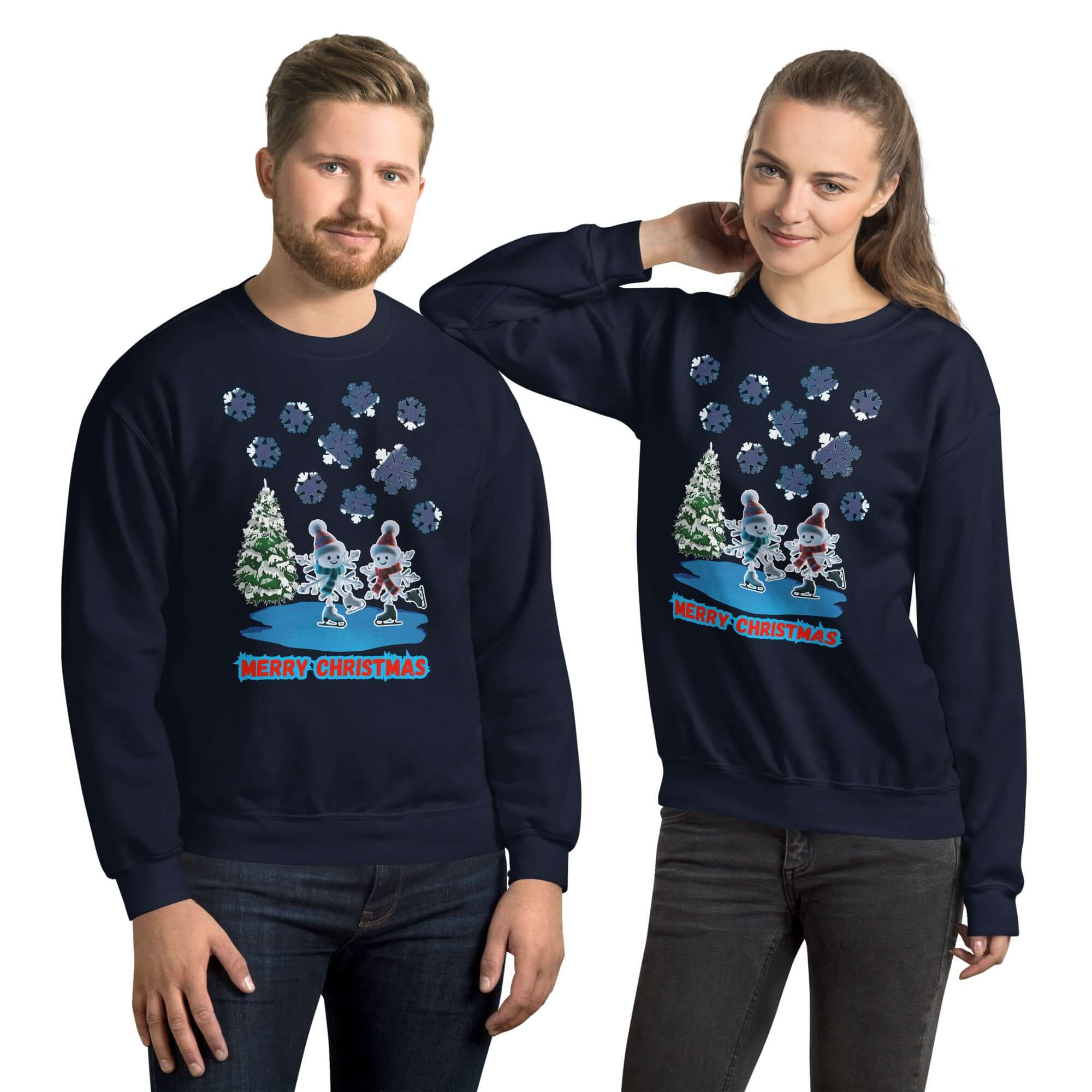 Festive Christmas Skating Snowflakes Unisex Sweatshirt